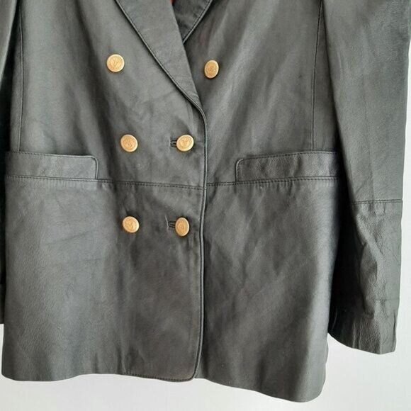 VINTAGE Genuine Leather Jacket Blazer Pleated Shoulders Sz M | Eur 38 - Picture 5 of 16